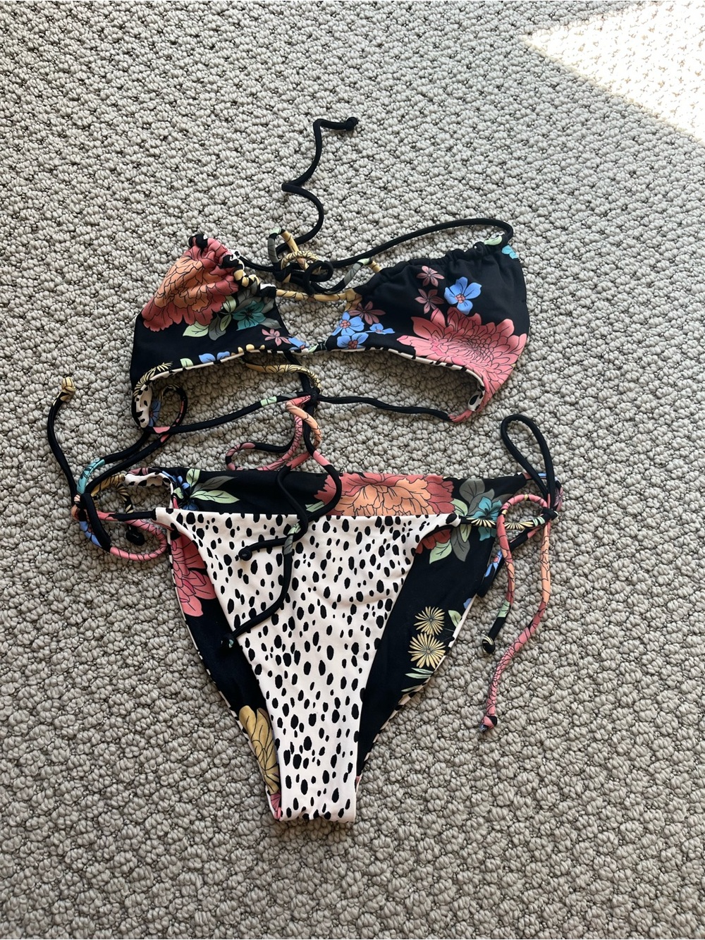 Floral & Dalmatian Reversible Print Tie-Side Bikini - Women Swim